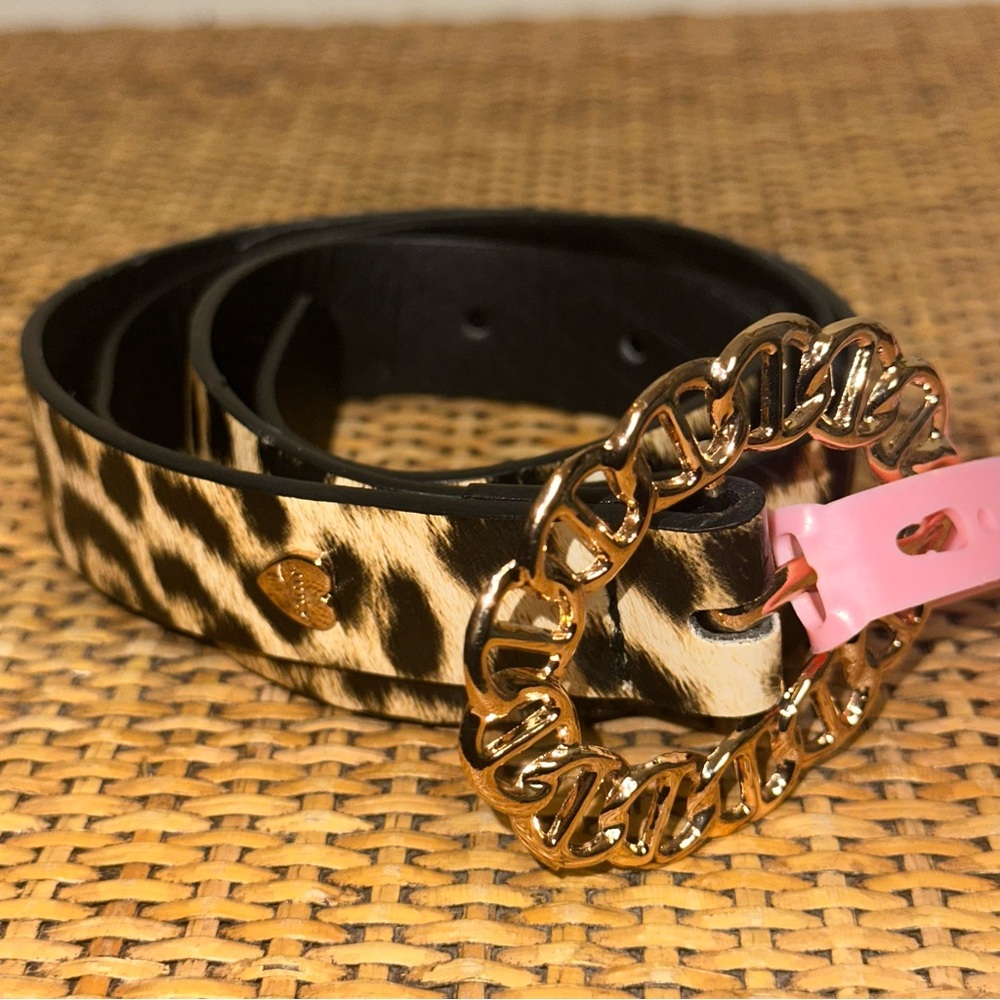 Juicy Couture Womens SM Black Brown Leopard Gold Buckle Belt Oval Adjustable